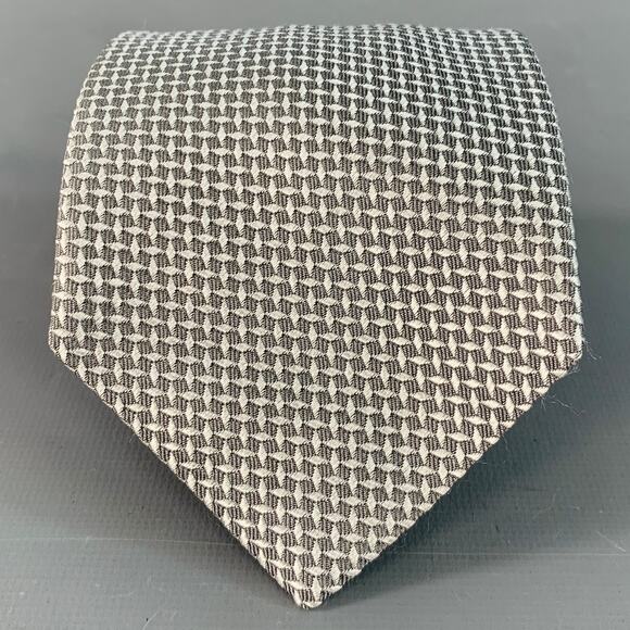 BATTISTONI One Size Grey Silver Textured Silk Tie